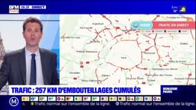 Circulation dense sur les routes d'Ile-de-France: plus de 250 km de bouchons