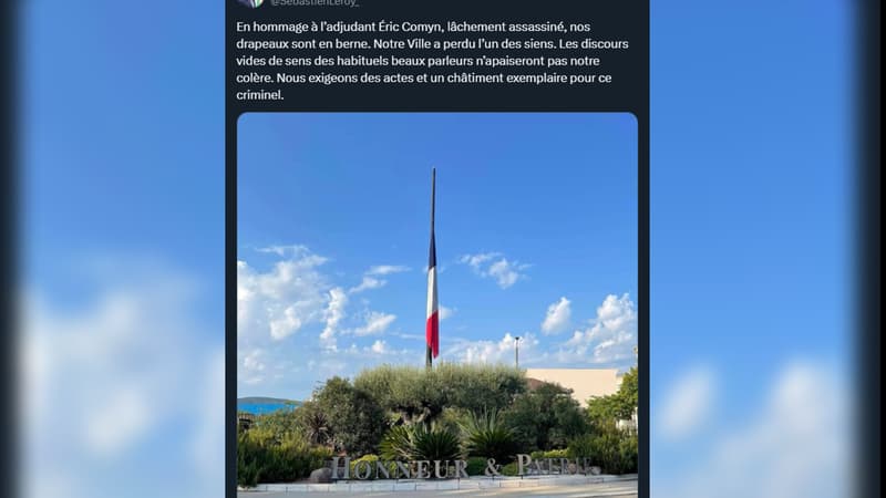 Les drapeaux en berne à Mandelieu-la-Napoule, où travaillait le gendarme tué à Mougins