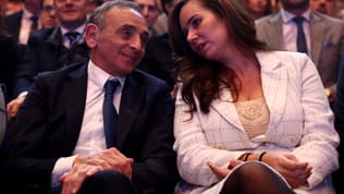 Éric Zemmour et Sarah Knafo, le 10 mars 2024 au meeting de lancement de campagne des européennes du parti Reconquête