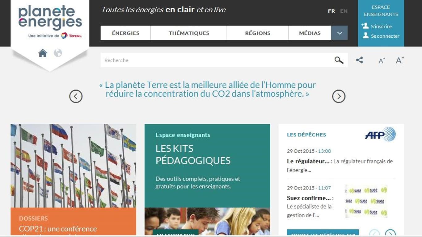 La page d'accueil du site planete-energies.com La page d'accueil du site planete-energies.com