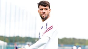 Juan Bernat à l'entraînement avec le PSG, au Camp des Loges le 10 septembre 2021