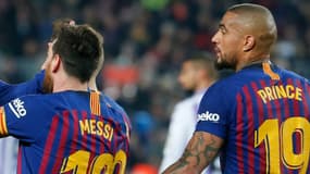 Lionel Messi et Kevin Prince Boateng le 16/02/2019 avec le Barça
