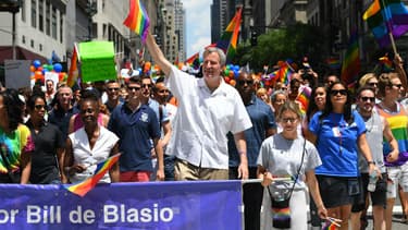 Le maire de New York, Bill de Blasio, lors d'une manifestation à New York.