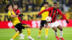 Youssoufa Moukoko lors de la défaite de Nice à Elfsborg (1-0, Ligue Europa), le 23 janvier 2025