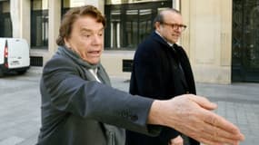Bernard Tapie et son avocat Hervé Temime à leur arrivée le 12 mars 2015 au pôle financier du tribunal à Paris