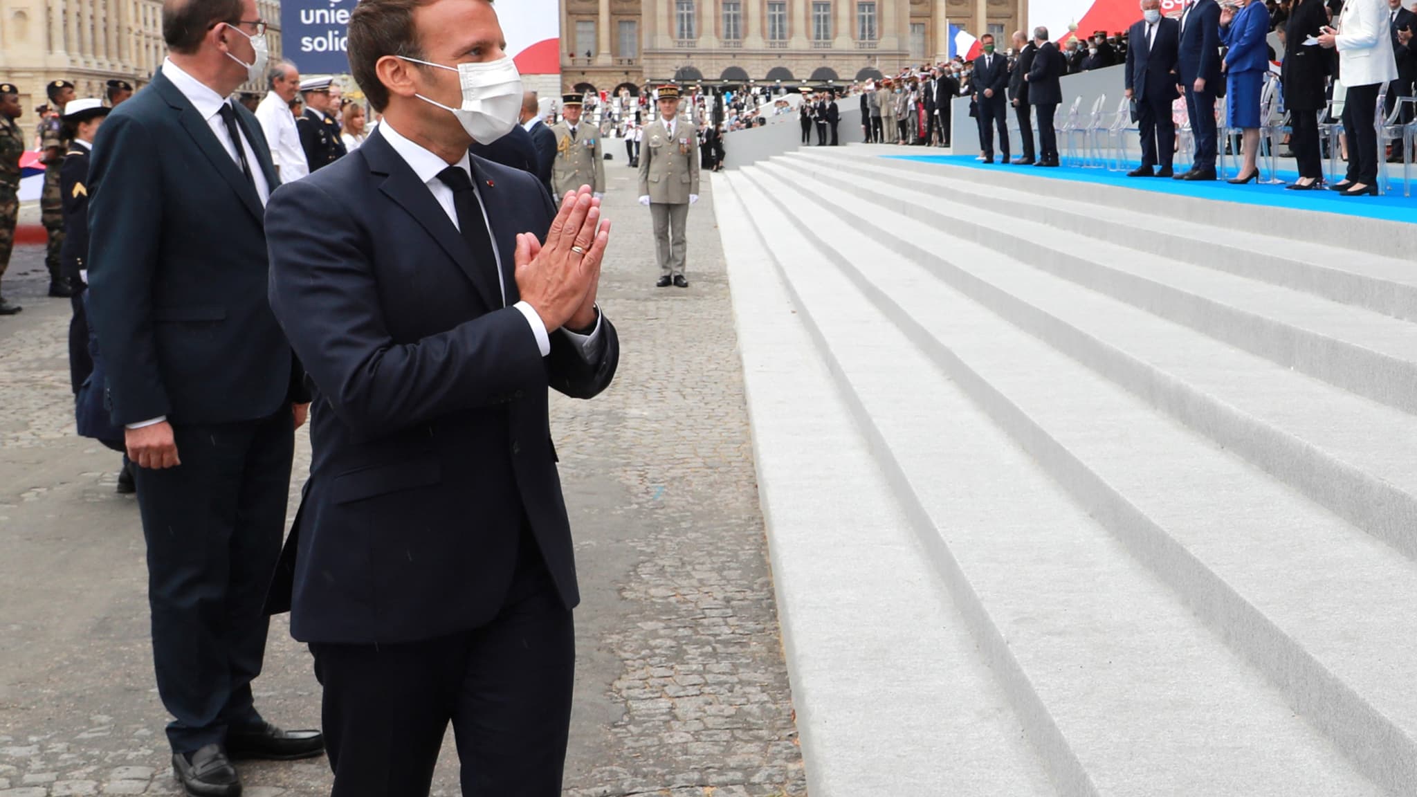 Emmanuel Macron et le nouveau Premier ministre Jean Castex lors de la cérémonie officielle du 14-Juillet 2020, Emmanuel Macron et le nouveau Premier ministre Jean Castex lors de la cérémonie officielle du 14-Juillet 2020,