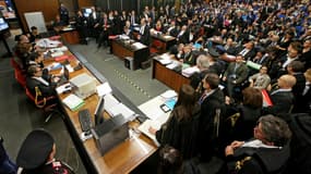 La salle d'audience du tribunal de Rome le jour de l'ouverture du procès de Mafia capitale, le 5 novembre 2015.