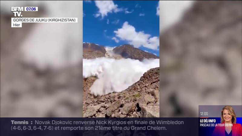 Un randonneur se retrouve piégé par une avalanche au Kirghizistan alors qu'il est en train de la filmer