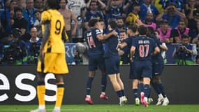 La joie des joueurs du PSG sur l'ouverture du score en finale PSG-Inter Milan, 31 mai 2025
