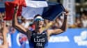 Vincent Luis franchit la ligne d'arrivée aux Championnats du monde de triathlon, à Lausanne, le 31 août 2019