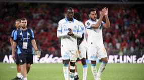 Timothy Weah et CJ Egan Riley lors du match Rennes-OM (1-0), le 15 août 2025