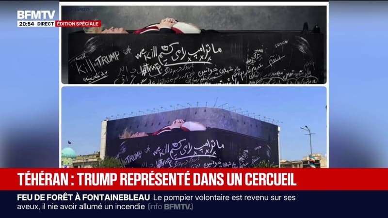Guerre au Moyen-Orient: une banderole représentant Donald Trump dans un cercueil installé au centre de Téhéran