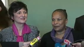 Dominique Bertinotti et Christiane Taubira, lundi 18 février, après avoir rencontré les associations de pères.