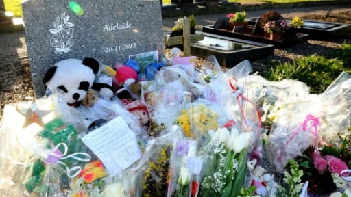Des fleurs et des peluches, le 14 décembre 2013, sur la tombe de la petite Adelaïde retrouvée morte sur la plage de Berck-sur-Mer en novembre 2013