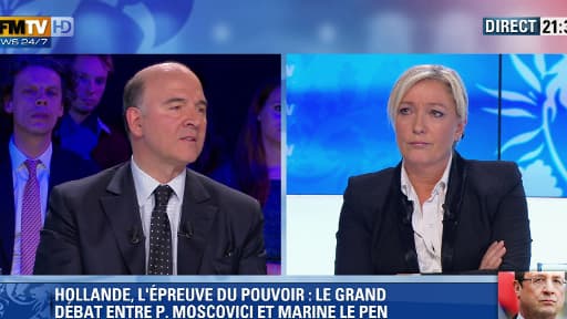 Pierre Moscovici a débattu avec Marine Le Pen, lundi soir, sur BFMTV.