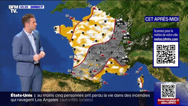 Regarder la vidéo Les chutes de neige se poursuivent dans le nord de la France ce jeudi alors que du sud-ouest au nord-est de la pluie est attendue