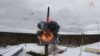 Une séquence diffusée par le ministère russe de la Défense le 1er mars 2024 qui prétend montrer le tir d'essai d'un missile balistique intercontinental (ICBM).