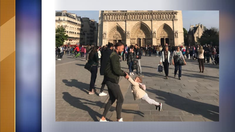 un homme et sa fille devant Notre-Dame