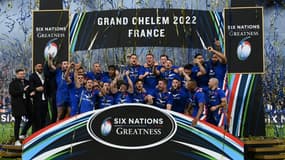 Le Stade de France en fête après la victoire et le Grand Chelem du XV de France contre l'Angleterre dans le Tournoi des six nations, le 19 mars 2022 à Saint-Denis   