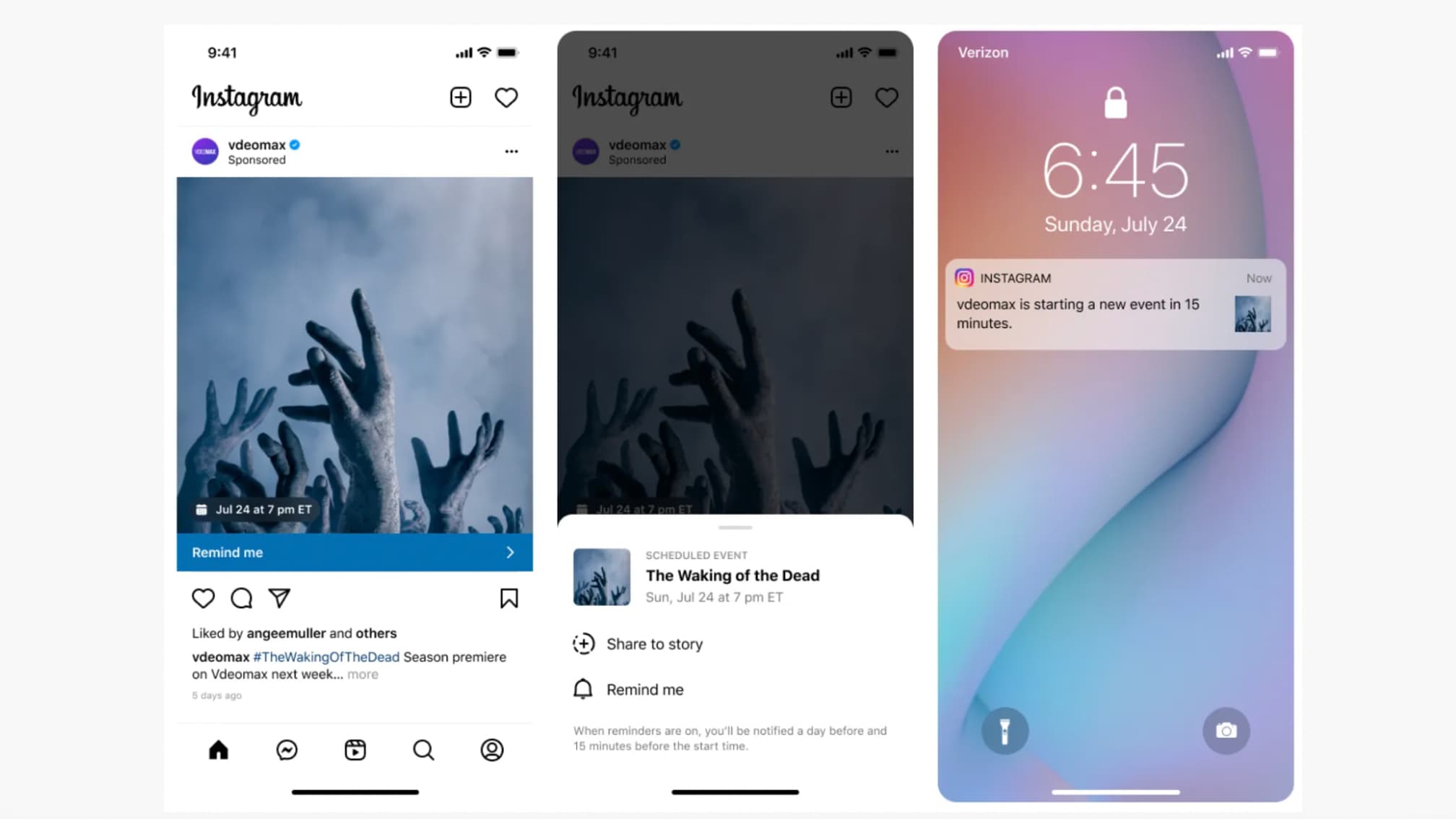 Le nouveau format publicitaire d'Instagram, permettant de recevoir un rappel