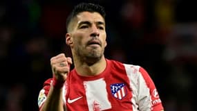 L'attaquant de l'Atlético Madrid Luis Suarez buteur contre le Deportivo Alaves, le 2 avril 2022 à Madrid 