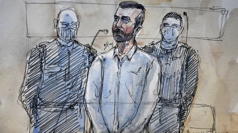 Nordhal Lelandais au tribunal (croquis d'audience)