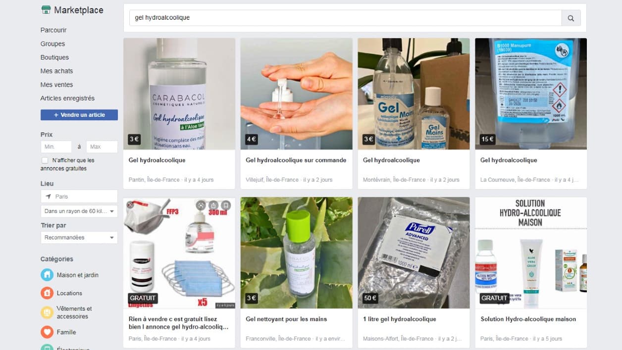 Gel Facebook coronavirus 
