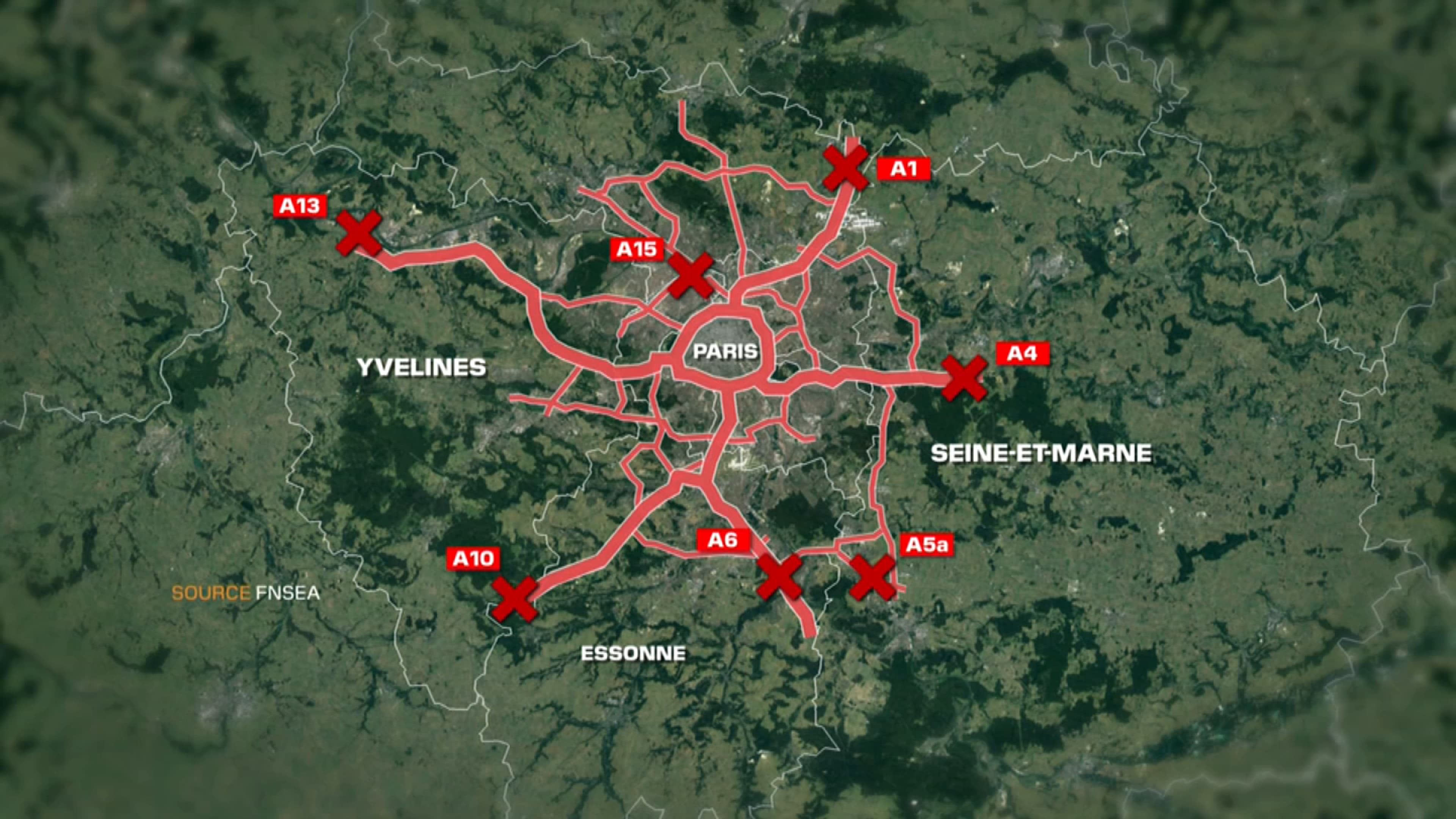 Colère des agriculteurs: sept autoroutes toujours bloquées en Île-de-France