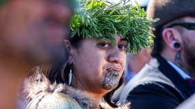 La nouvelle reine des Maoris, Nga Wai hono i te po Paki, aux funérailles du roi Tuheitia, le 5 septembre 2024 à Ngaruawahia  en Nouvelle-Zélande.