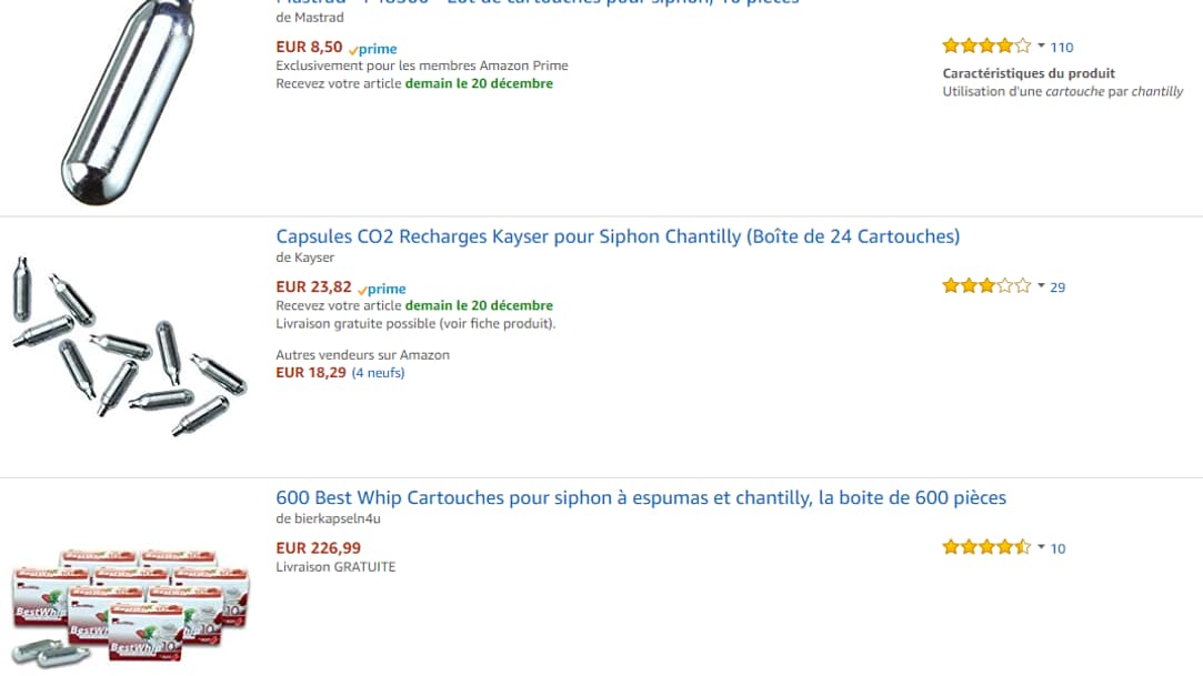 La vente de capsules de protoxyde d'azote est tout à fait légale en France. Elles sont notamment utilisées pour recharger les siphons à chantilly. La vente de capsules de protoxyde d'azote est tout à fait légale en France. Elles sont notamment utilisées pour recharger les siphons à chantilly.