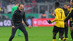 Thomas Tuchel et Ousmane Dembélé au Borussia Dortmund en avril 2017