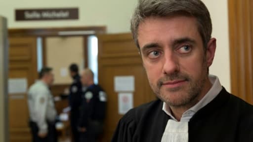 Un des avocats de Cécile Bourgeon, Me Gilles-Jean Portejoie,dans la salle de la cour d'assises au Puy-en-Velay, le 30 janvier 2018