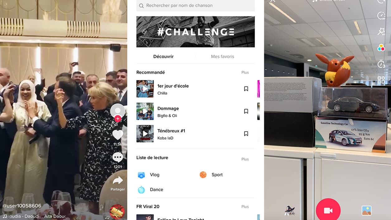Interface de l'application Tik Tok