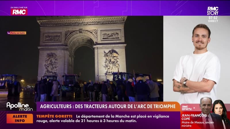 Agriculteurs : Des tracteurs autour de l'Arc de Triomphe