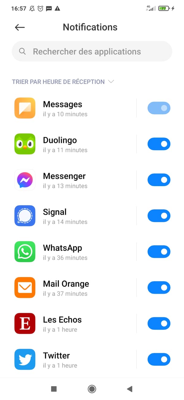 Message list screen