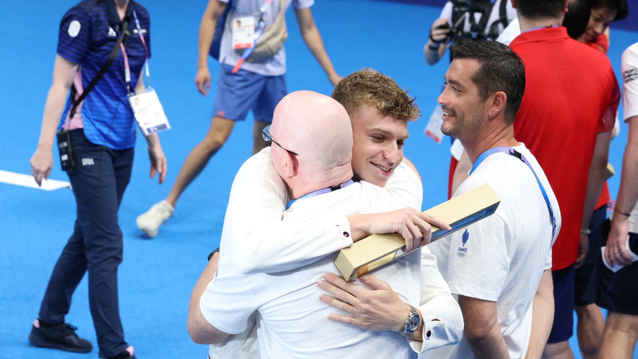 Léon Marchand et Bob Bowman aux Jeux olympiques de Paris 2024 Léon Marchand et Bob Bowman aux Jeux olympiques de Paris 2024