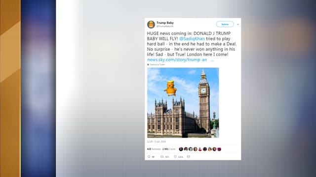 Un gigantesque ballon à l'effigie d'un "Bébé Donald Trump" devrait voler au-dessus de Londres le 13 juillet.