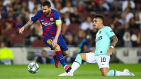 Lionel Messi et Lautaro Martinez lors du match Barça-Inter, le 2 octobre 2019