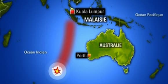 Infographie du lieu où s'est abîmé le vol MH370 Infographie du lieu où s'est abîmé le vol MH370