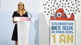 La ministre des Sports, Marie Barsacq lors de l'anniversaire de la céremonie d'ouverture des Jeux de Paris 2024, le 26 juillet 2025