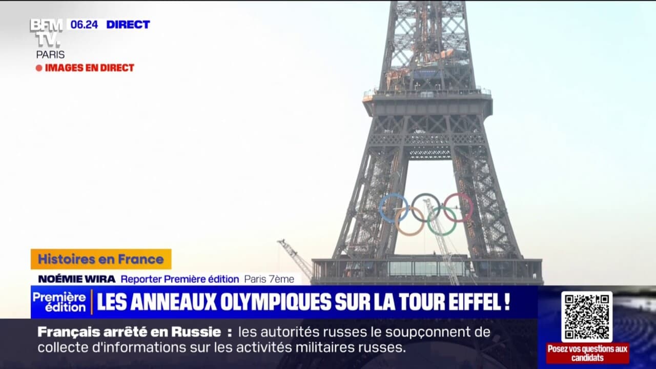 Paris 2024: Les Anneaux Olympiques Installés Sur La Tour Eiffel