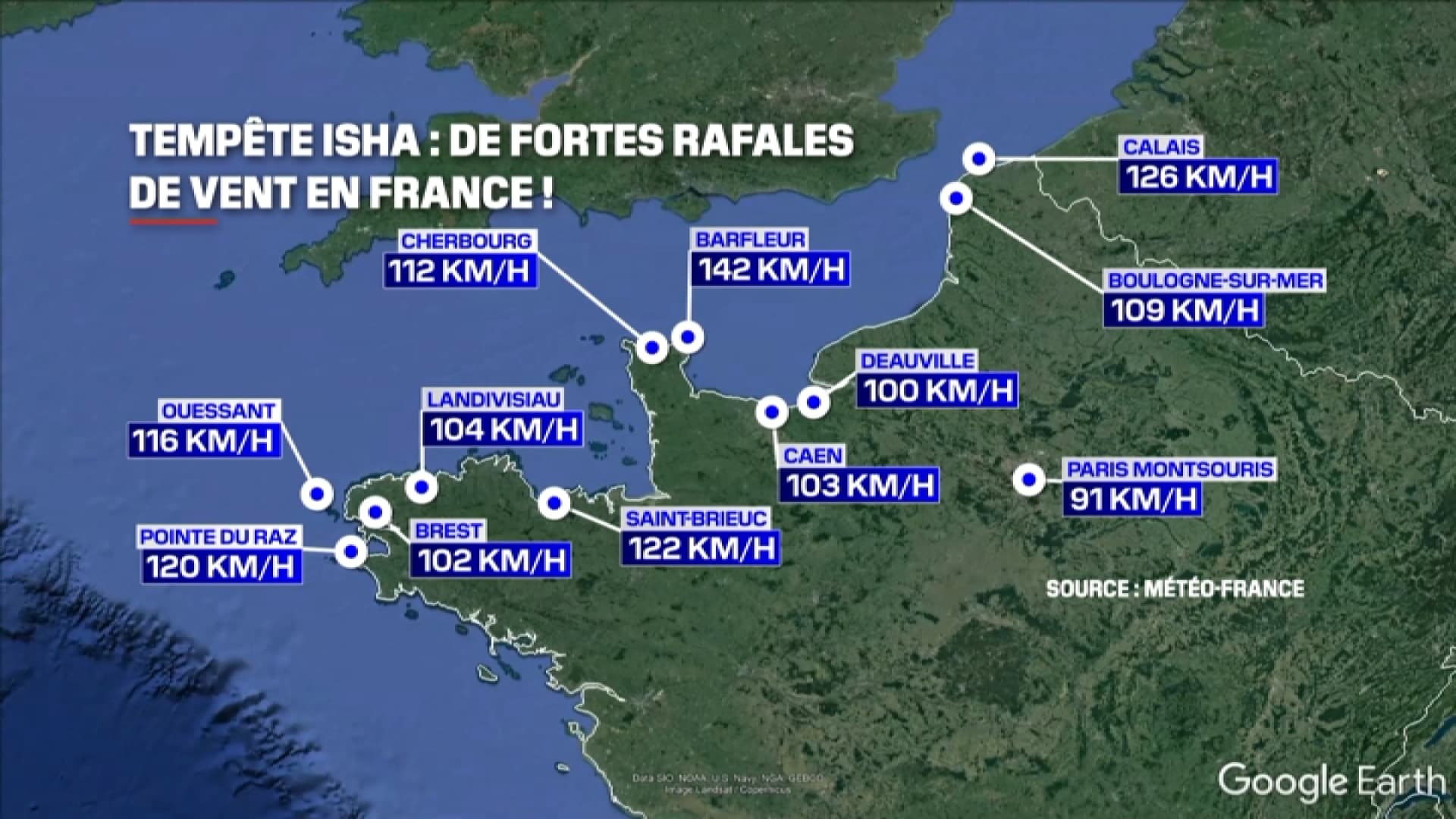 Les rafales de vent enregistrées dans la nuit du 21 au 22 janvier 2024. Les rafales de vent enregistrées dans la nuit du 21 au 22 janvier 2024.