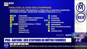 PSG-Bayern: la liste des stations de métro fermées dimanche soir