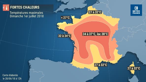 Il fera localement jusqu'à 38° au centre et au sud du pays.