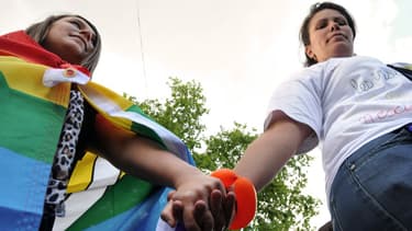Manifestantes lors de la Gay Pride à Tours le 25 mai 2013.