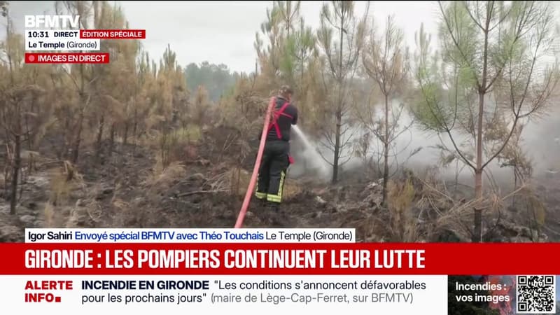 Les sapeurs-pompiers de Gironde mobilisés au Temple pour limiter les reprises de feu