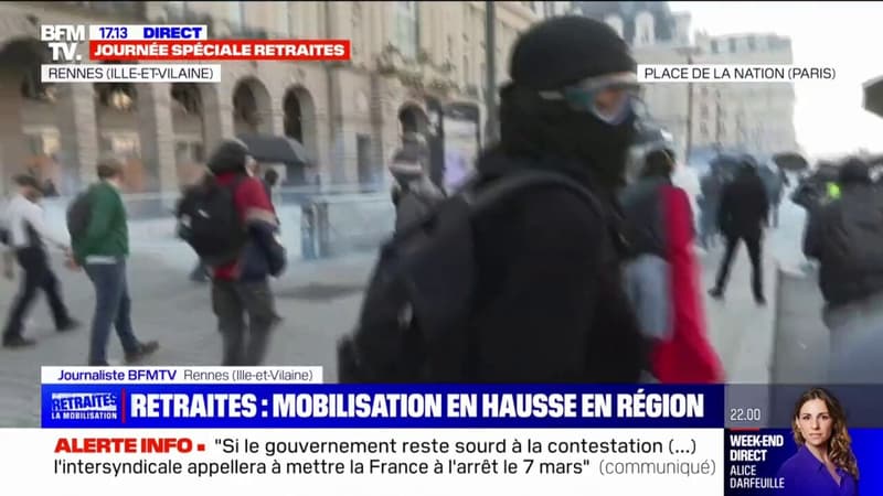 Réforme des retraites: vives tensions en fin de manifestation à Rennes, où des blacks blocs s'en prennent aux forces de l'ordre