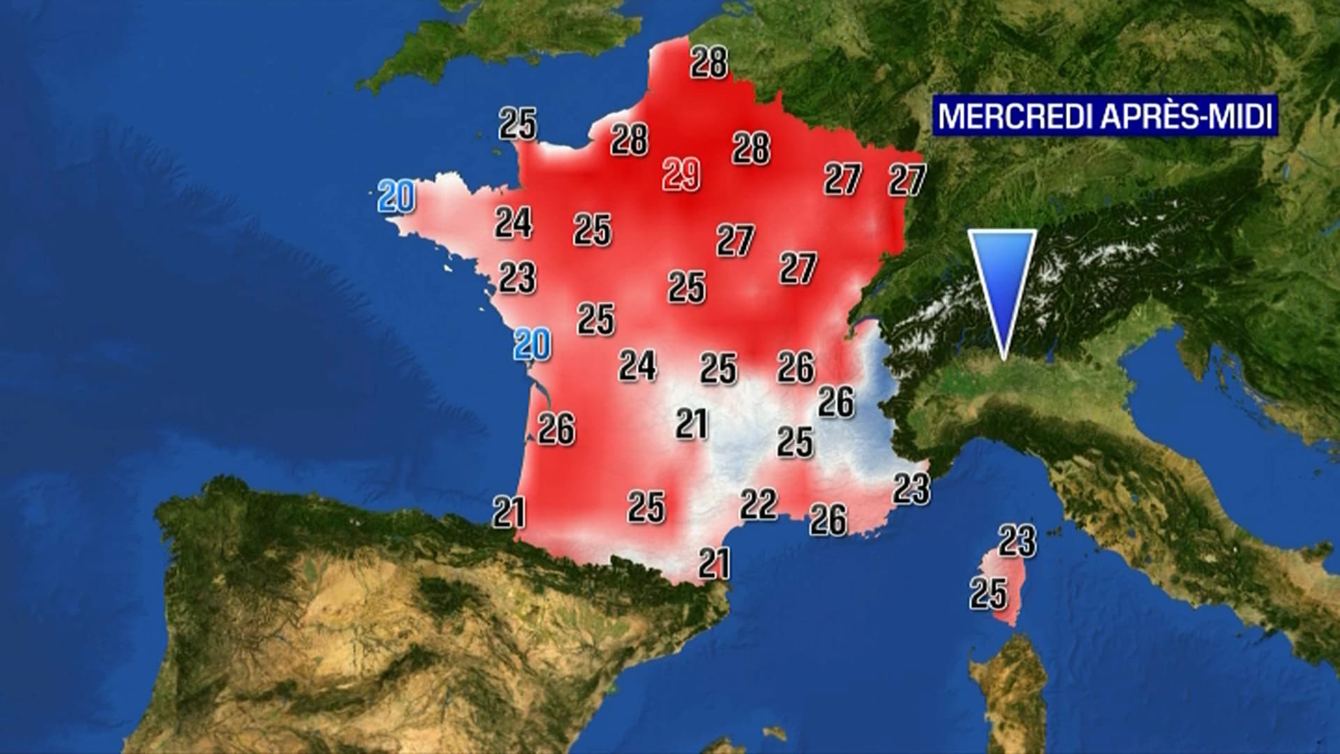 Les températures prévues mercredi 2 juin Les températures prévues mercredi 2 juin