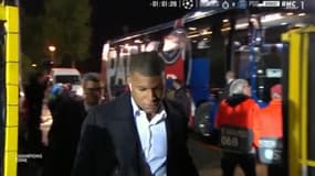 Kylian Mbappé à son arrivée au stade de Bruges