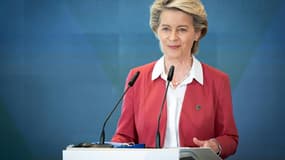 La présidente de la Commission Ursula von der Leyen, à Brdo en Slovénie, le 1er juillet 2021, à l'occasion du début de la présidence slovène de l'Union européenne